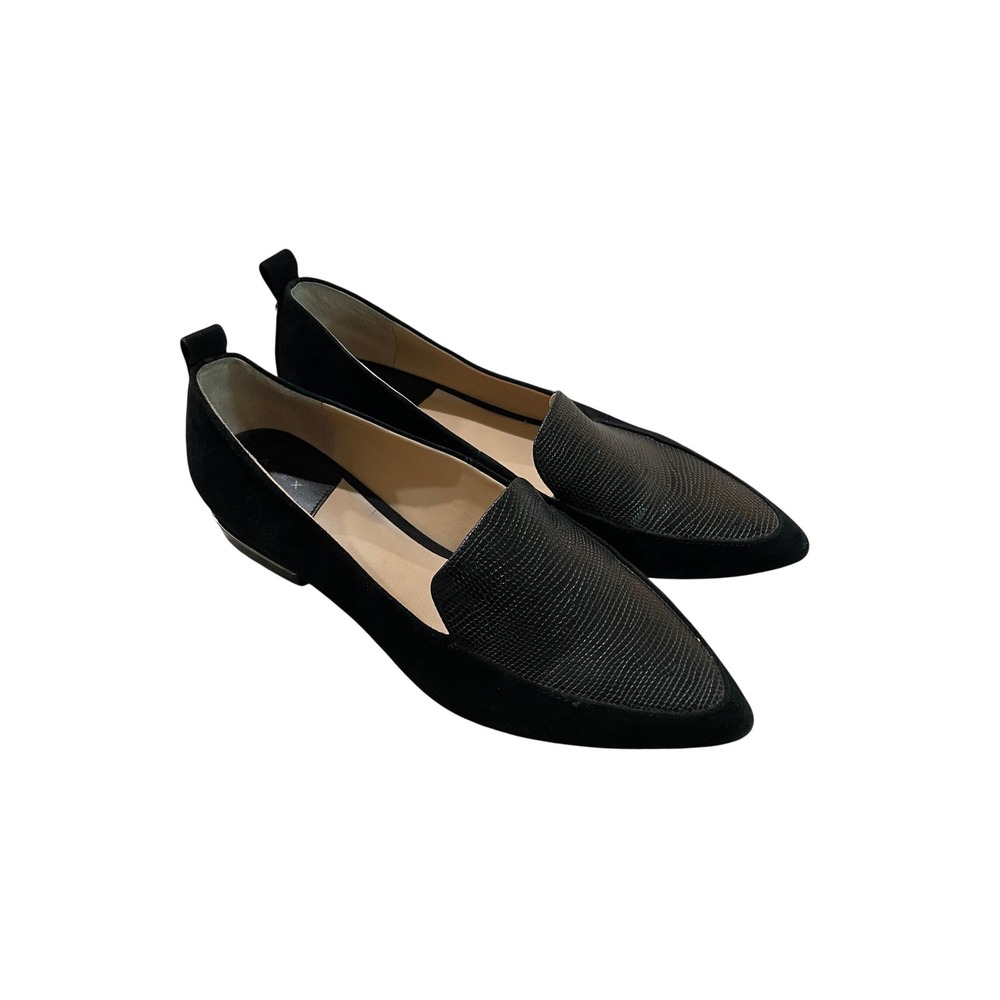 Alex Marie Womens Black Pointed Toe Loafers Mixed Media Reptile‎ Embossed 9.5M